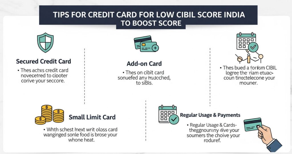 Tips for credit card for low CIBIL score India to boost score