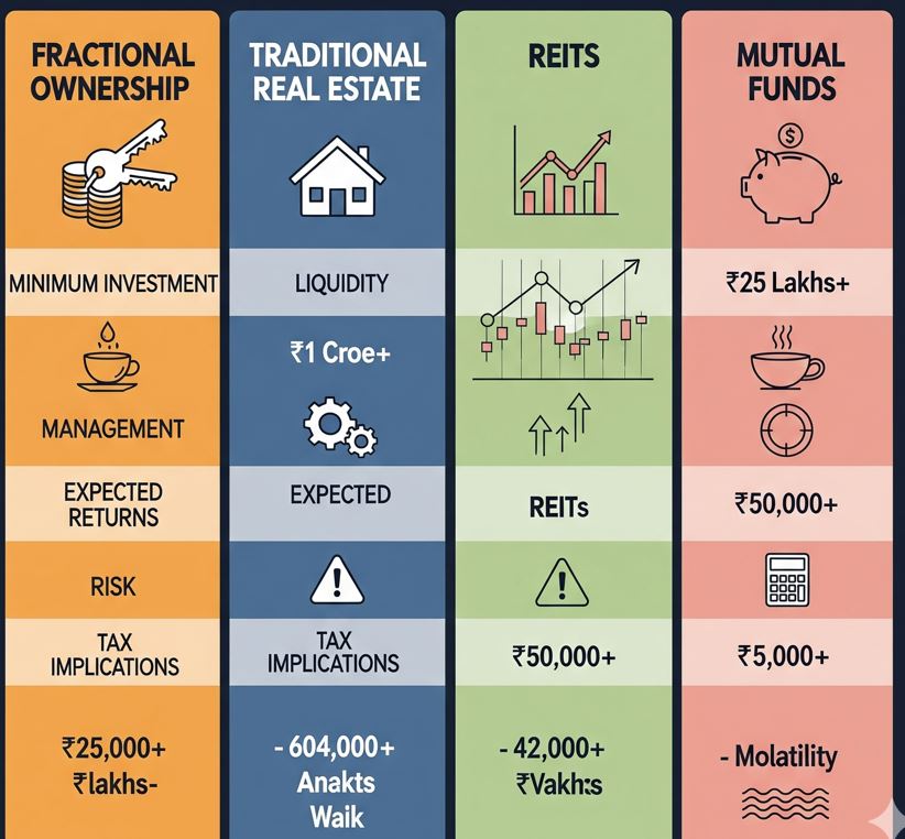what is fractional ownership comparison traditional real estate REITs mutual funds investment options India